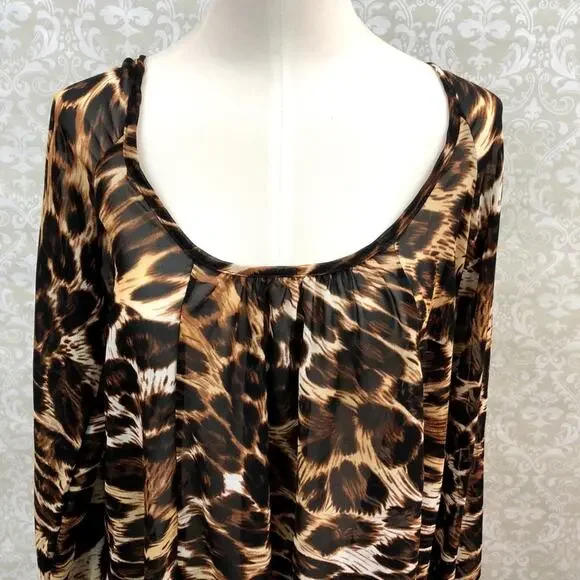 Show Me Your Mumu Small NWT Womens Brown Black Leopard Sheer Popover Blouse - Picture 2 of 6
